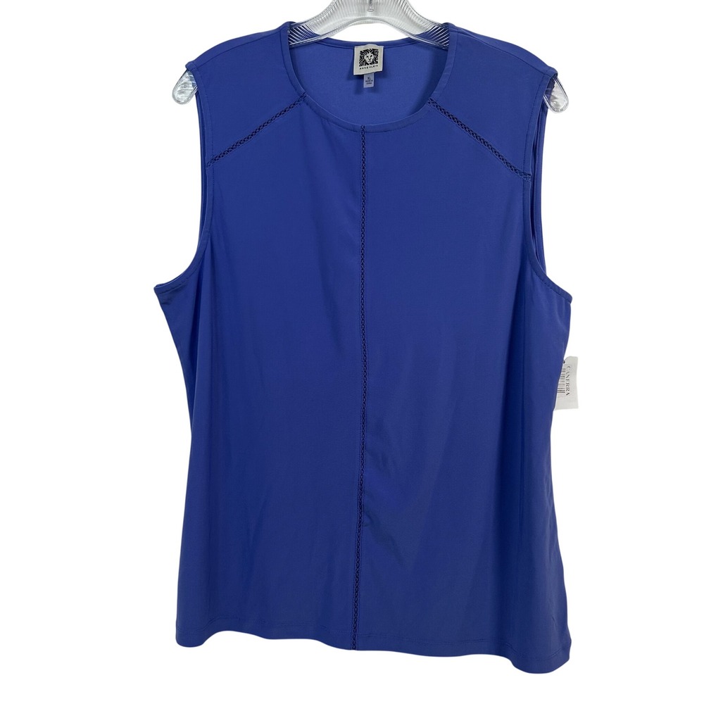 Anne Klein Chicory Blue Sleeveless Ladder Stitch Knit Top XL